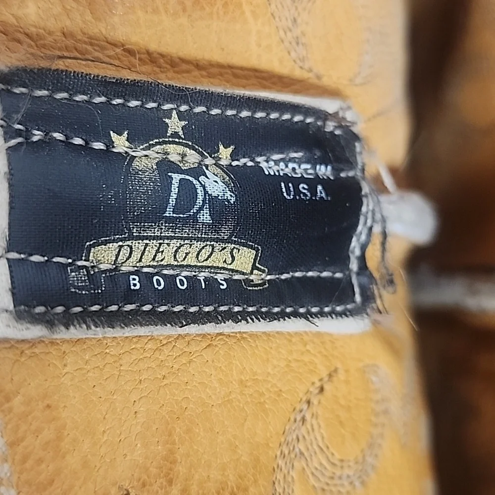 Diego Vintage Made In USA Beige Ostrich Leather Rare Find Western Cowboy Boots